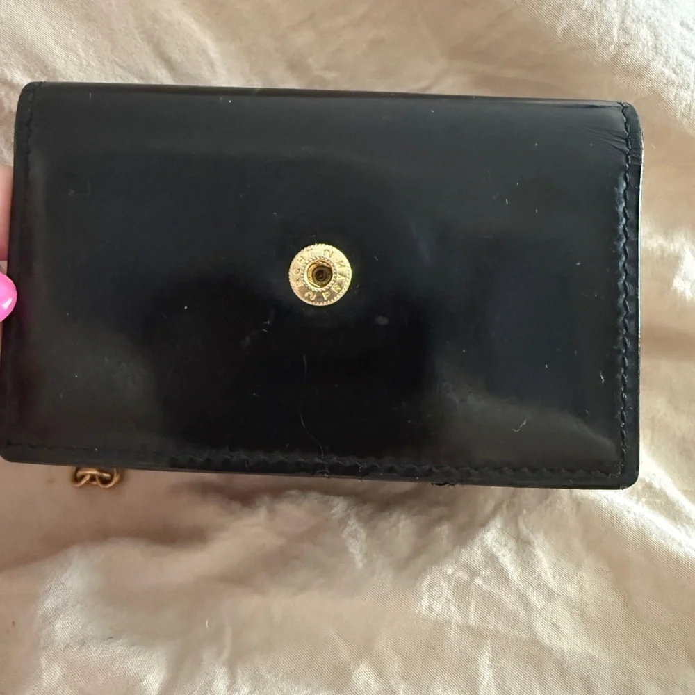 Bulgari Glossy Black Key and card Holder with Gold Chain So pretty!